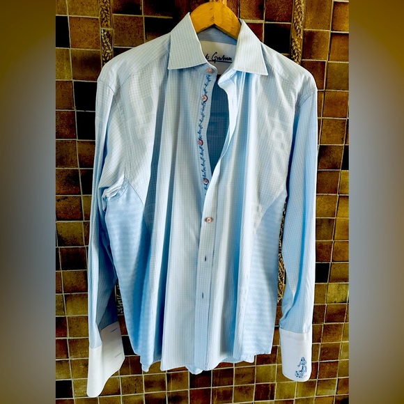 Robert Graham men's XL shirt French cuffs modest pattern 24